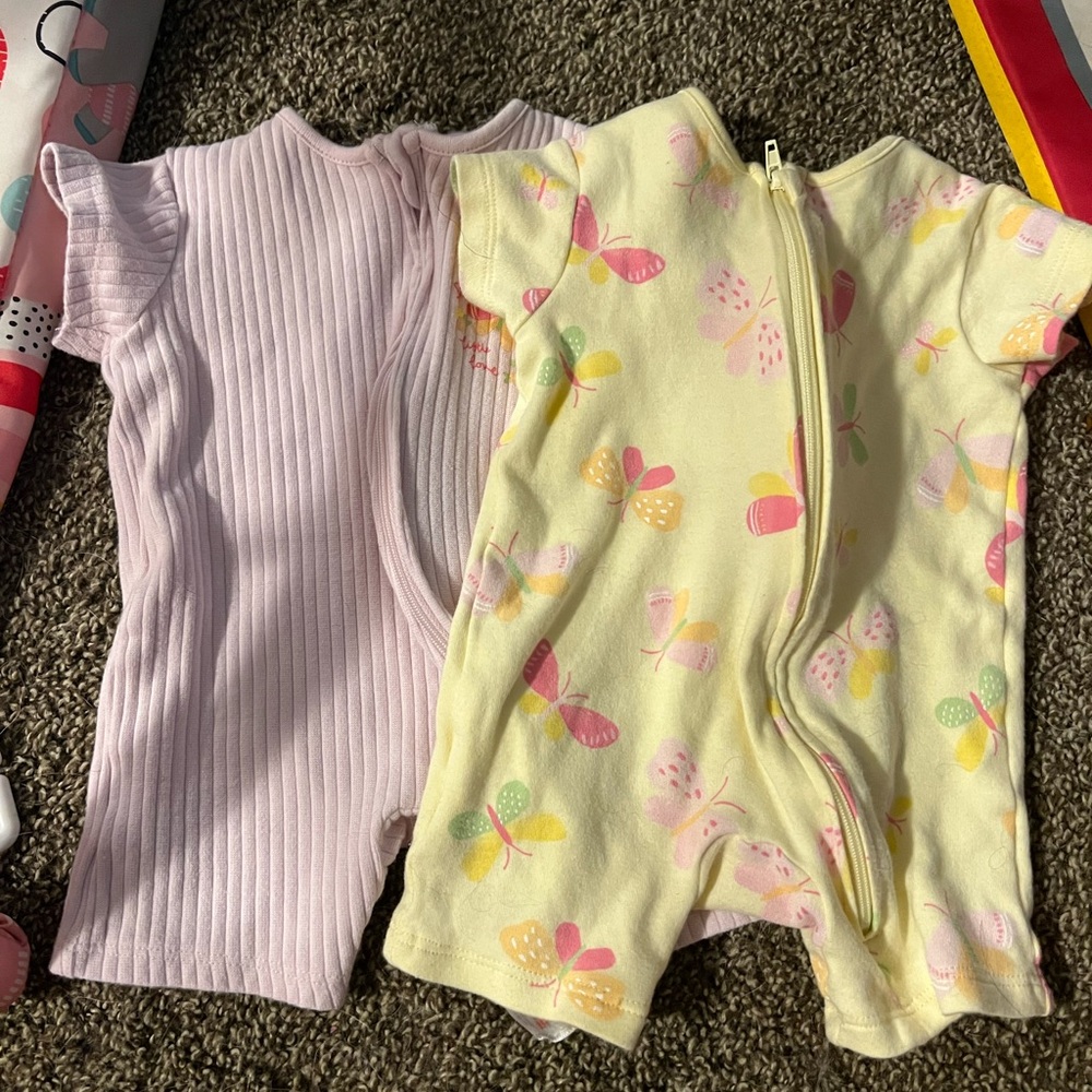 Butterfly Print and Pink Ribbed Kids One Pieces